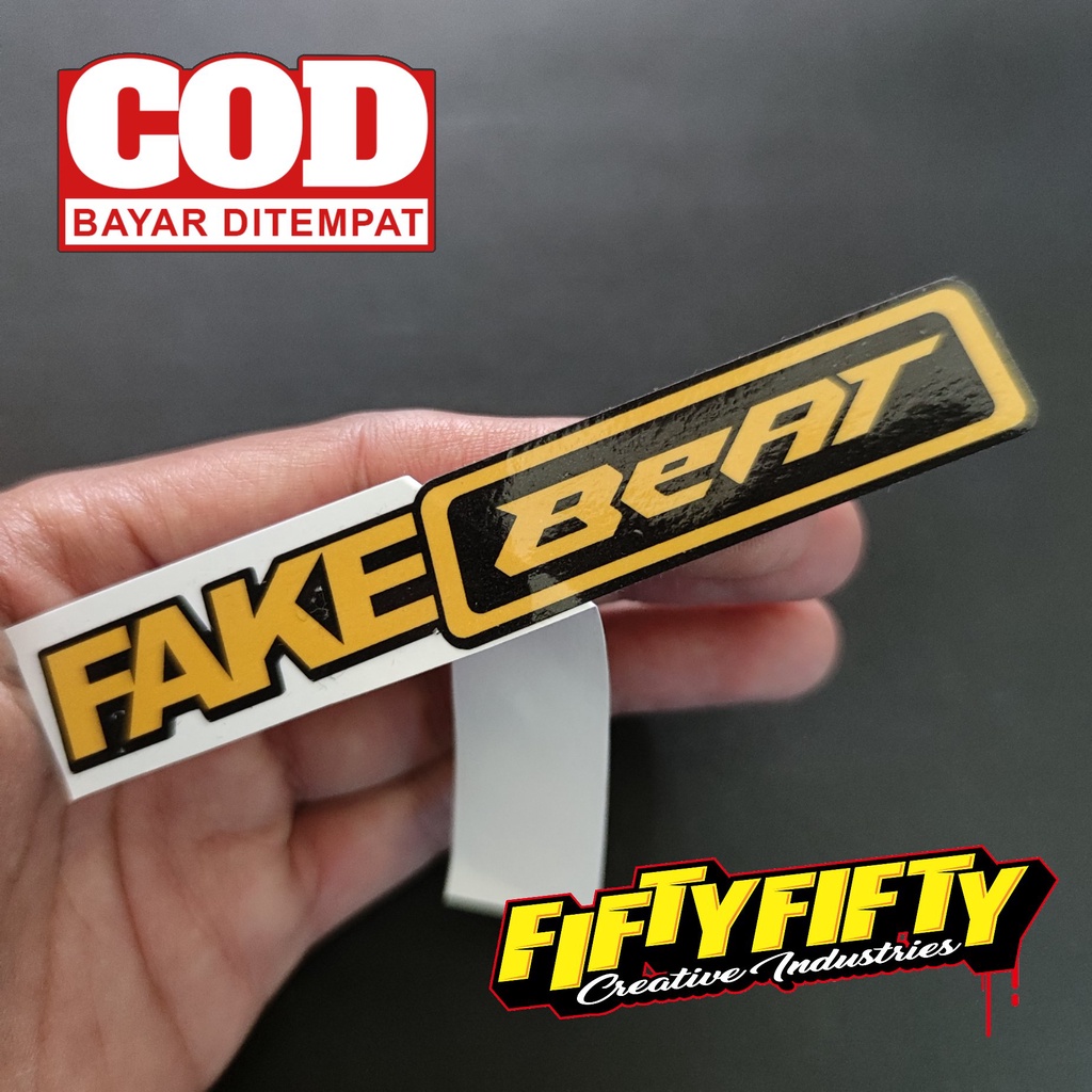 Stiker Print Cut FAKE BEAT Stiker Printing Laminasi Glossy Tahan Air Stiker Motor Mobil Helm Sudah Membentuk Pola Desain