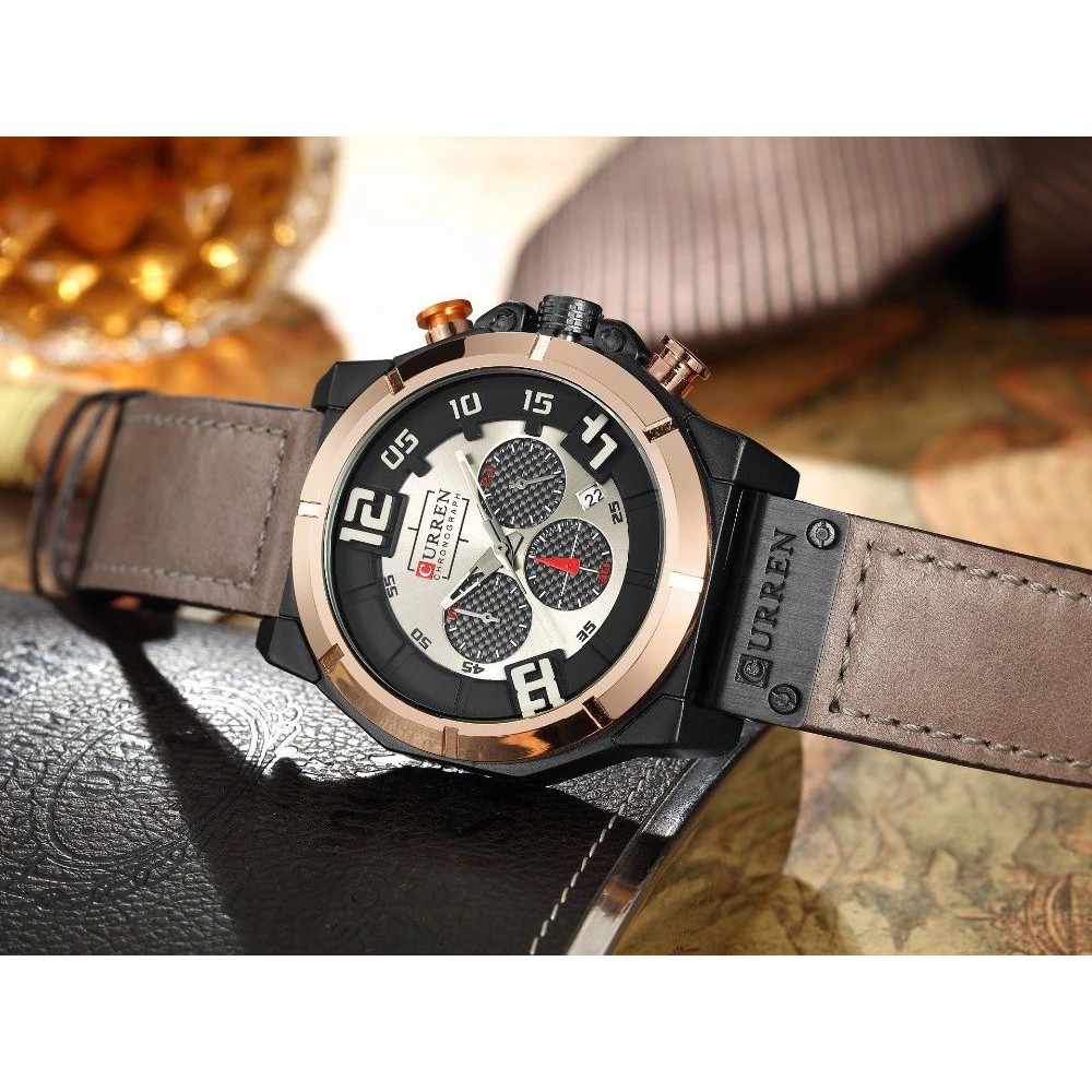 CURREN 8287 Jam Tangan Pria Analog Tali Kulit Chronograph Aktif WATCHKITE WKOS