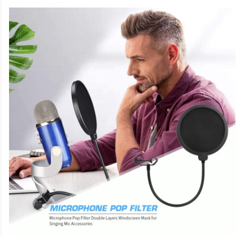 ⭐ready⭐ Dua lapisan Mic Pop Filter Studio Microphone WindScreen