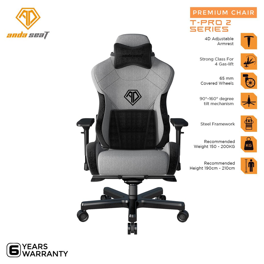 Andaseat T Pro 2 Series Gaming Chair Grey Black Shopee Indonesia