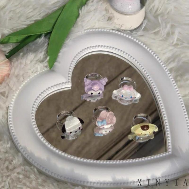 Cincin Model Terbuka Desain Anjing Cinnamoroll Kulomi Bahan Resin Untuk Pasangan