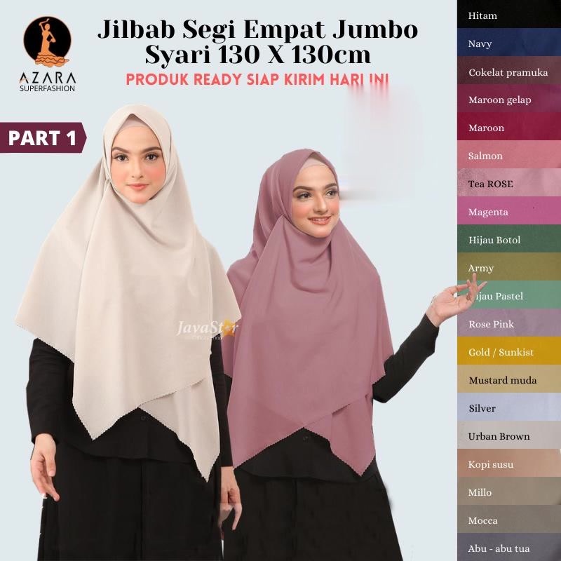 Jilbab Syari Segi Empat Voal miracle Laser Cut Hijab jumbo 130x130 Kerudung Polos Azara