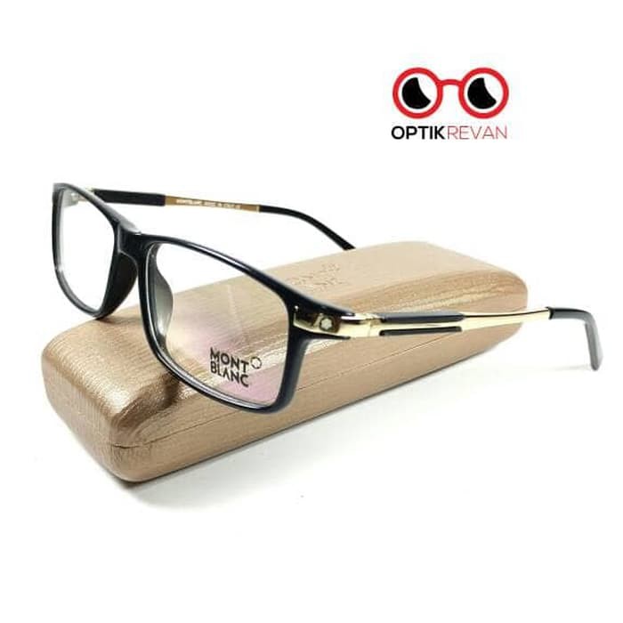 Paket Frame Kacamata Mont Blanc Black Gold Plus Lensa Minus