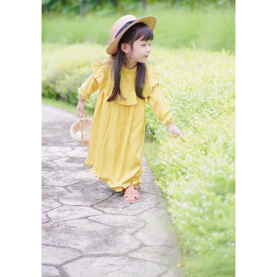 Yobebee Ruffle Korean Dress Anak Perempuan Usia 1 2 3 4 5 Tahun Baju Bayi Korea Gaun Babydoll Daster Kids Basic Polos Warna Pastel Katun Lembut Model Baju Casual Harian Main Santai Anak Cewek