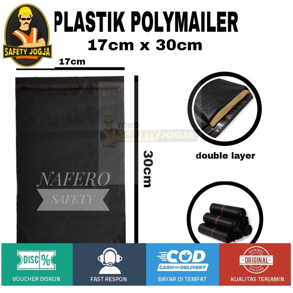 PLASTIK POLYMAILER 17X30cm LEM/Kantong Amplop Packing 1 GULUNG isi 100PCS