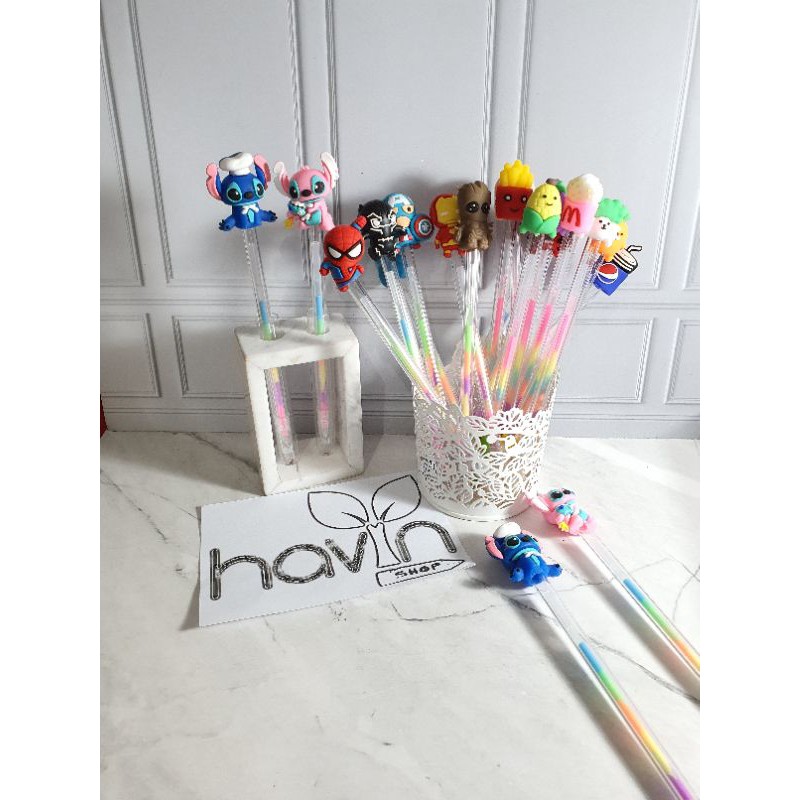 (12pc) pen gel PELANGI highlighter/pen gel warna/pulpen gel fancy/bolpen lucu PELANGI RAINBOW-2