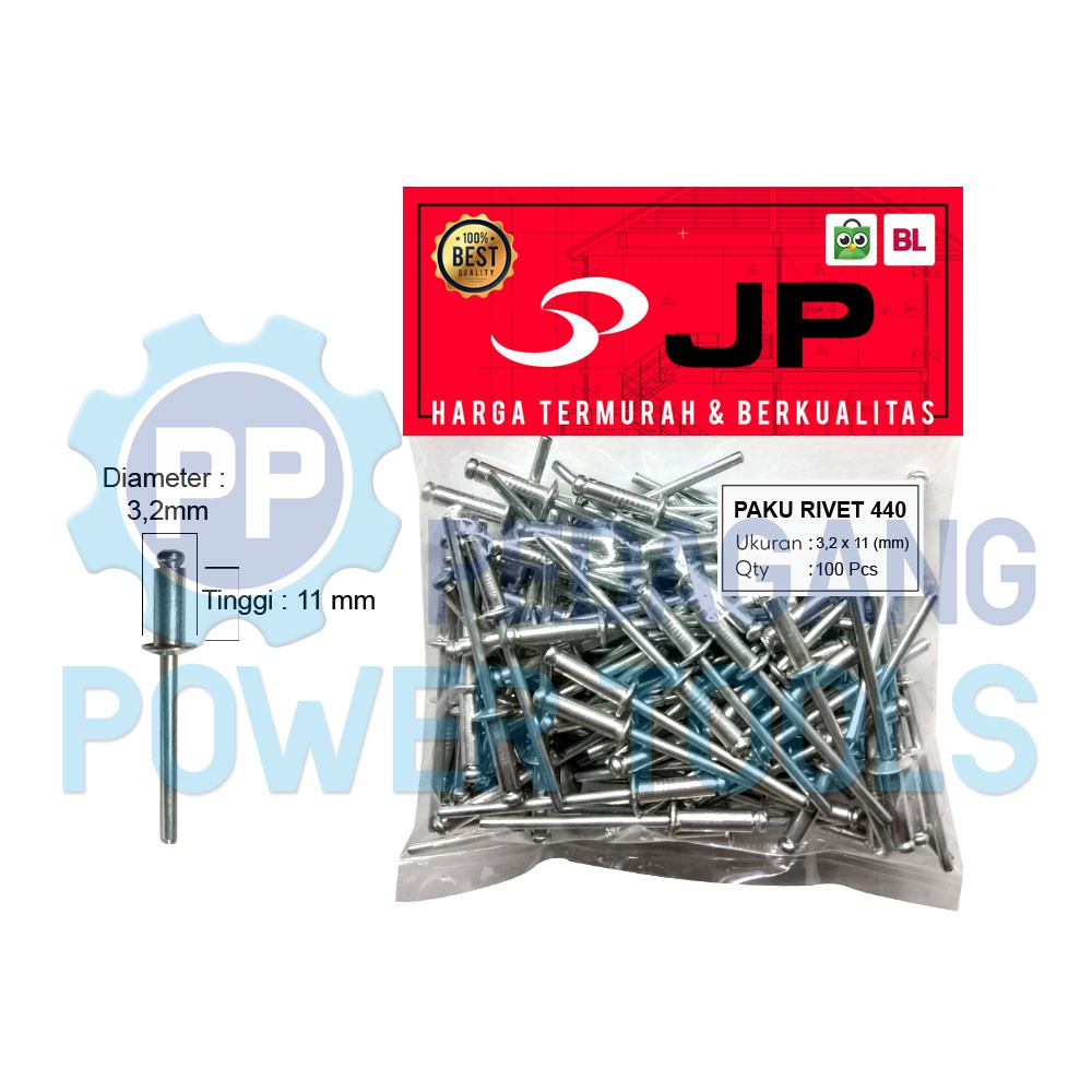 PAKU RIVET 3.2 X 11 MM 440 BLIND RIPET RIFET TEMBAK ALUMINIUM 100 PCS