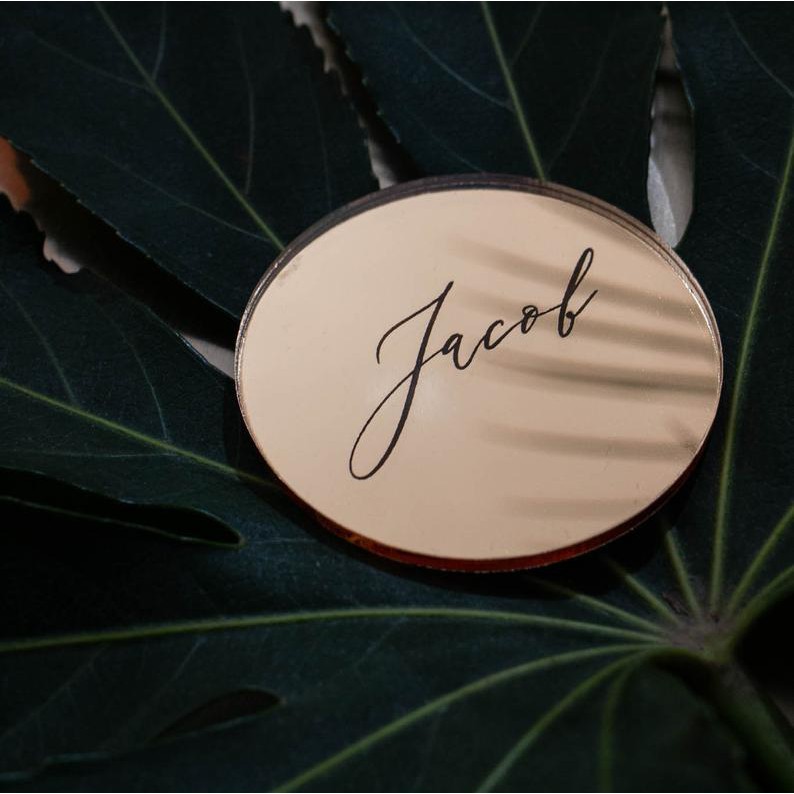

[Grafir] Round Acrylic Gold Mirror | Bisa custom nama | Tag Akrilik