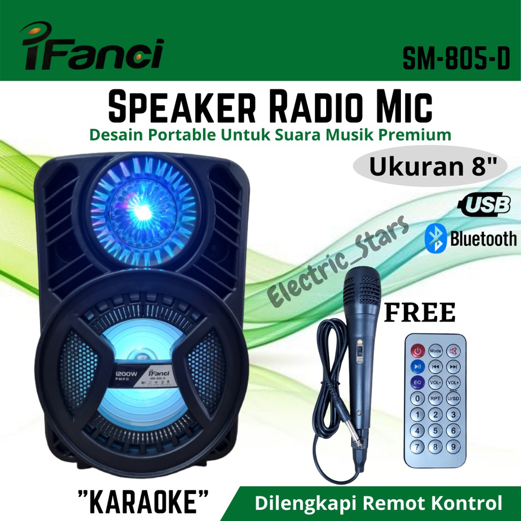 Speaker Bluetooth Radio Mic Portable 8 Inch Ifanci SM805D