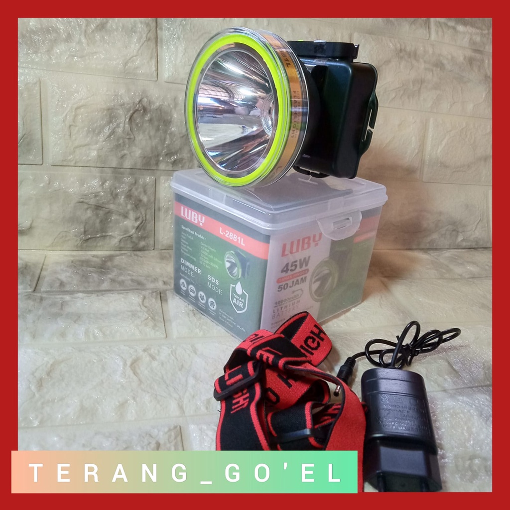Luby Senter Kepala LED Super Terang Lithium L 2881L/ L 2881K  LAMPU PUTIH/KUNING  45Watt //SENTER KEPALA CAS TAHAN AIR