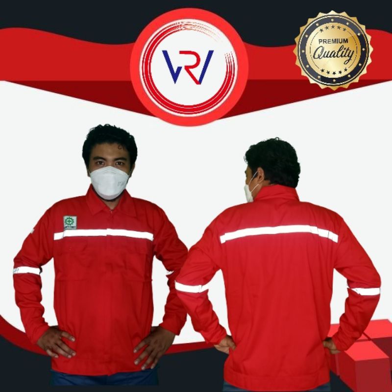 Kemeja Safety | Baju Proyek Wearpack K3 Lengan Panjang | Full Merah