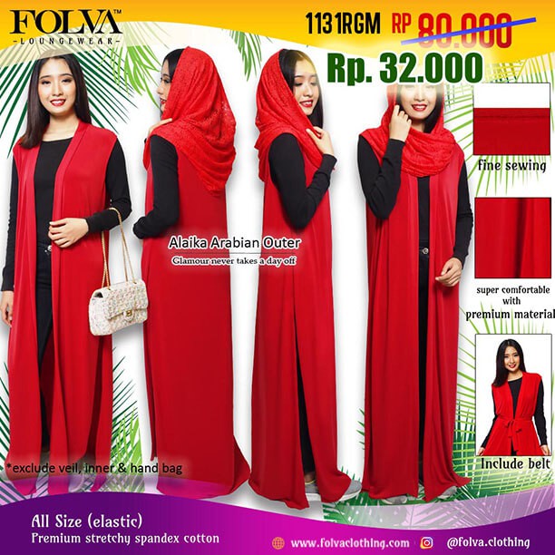 FOLVA kardigan baju muslim lebaran spandex 1131RGM merah all size