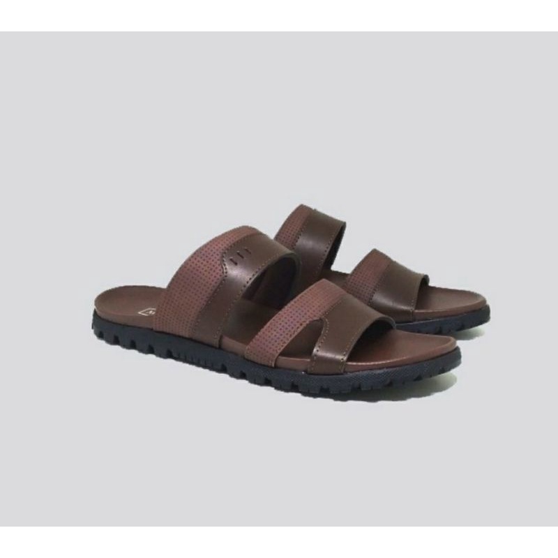 Sandal Kulit MLZ-6 Sendal Slide Pria Bapak2 Size 38-44 Sendal Cowok Kasul Kulit Original Brown, 42