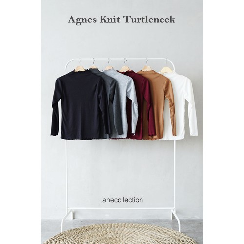 JANE COLLECTION || Atasan Wanita Lengan Panjang Kaos Hijabers Rajut Agnes Knit Turtleneck Longsleeve