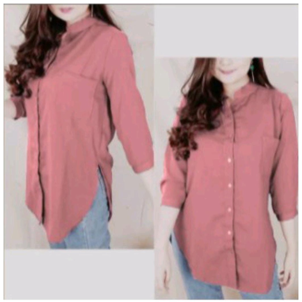 REAL PICTURE Blouse / Kemeja Wanita Lengan 7 per 8 / Kemeja Wanita BIG SIZE-Dusty Pink