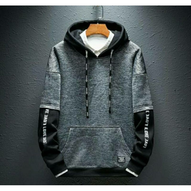 sweater pria kekinian bahan flece tebal | sweater hoodie murah terlaris bahan lembut LOVE2 RAIN
