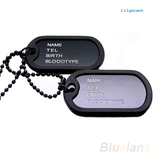 Kalung Rantai Liontin 2 Dog Tag Warna Hitam Gaya Army Militer Untuk Pria