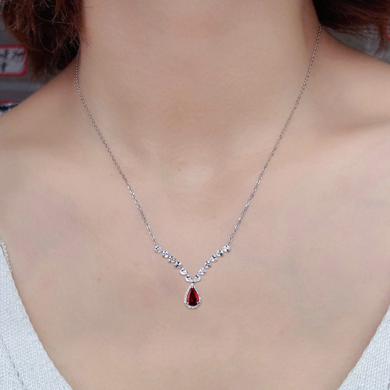 Kalung Rantai Liontin Sayap Malaikat Hias Cubic Zirconia Warna Merah Untuk Wanita