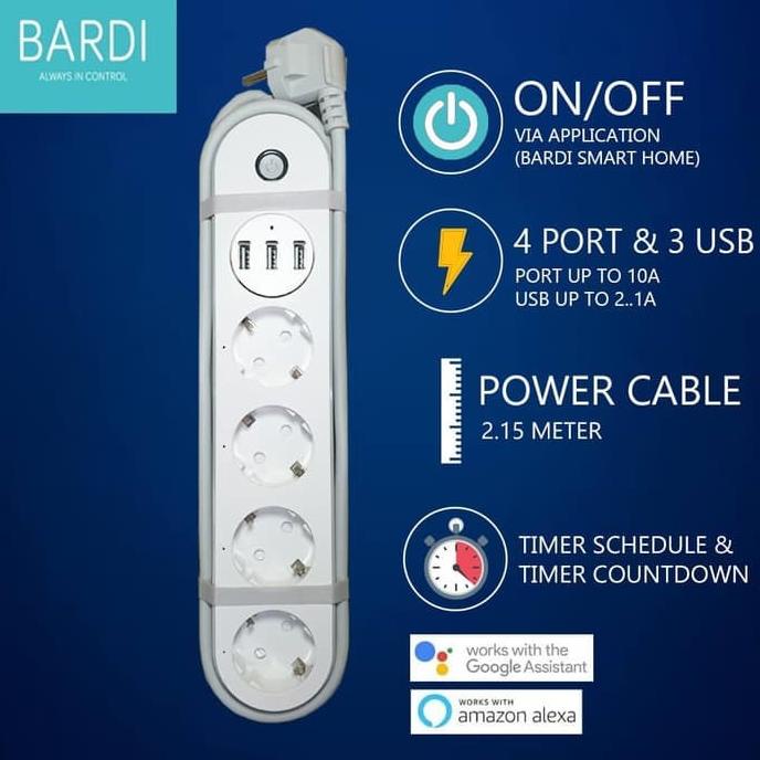 BARDI Smart Power Strip Extension Steker Stop Kontak Socket Plug Wifi