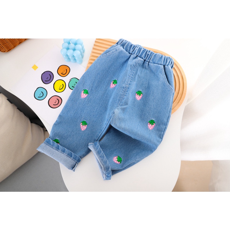 Baju Anak Perempuan EMA Set Kemeja dan Celana Jeans Fashion Anak Korean Style Import 2in1