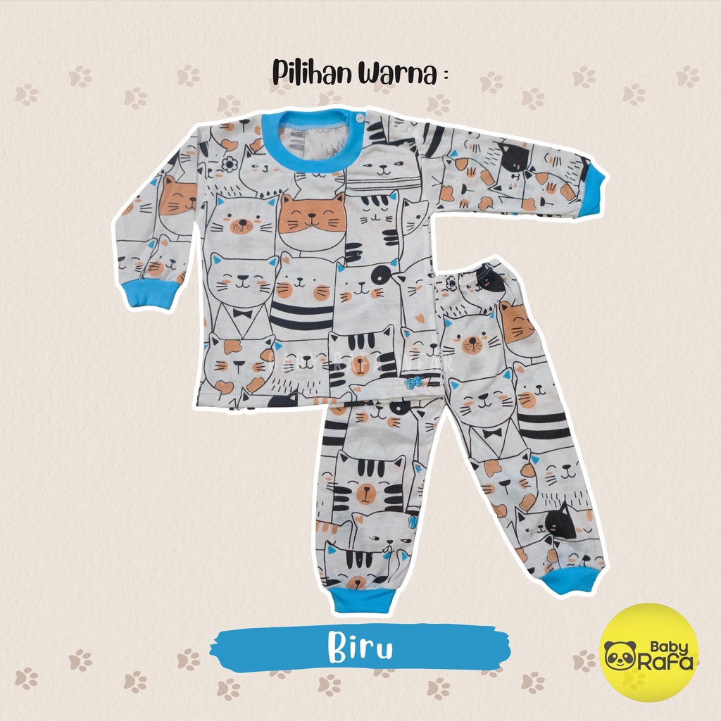 Setelan Piyama Baju Bayi Panjang 3 - 18 Bulan merk Viori motif MEOW KITTEN