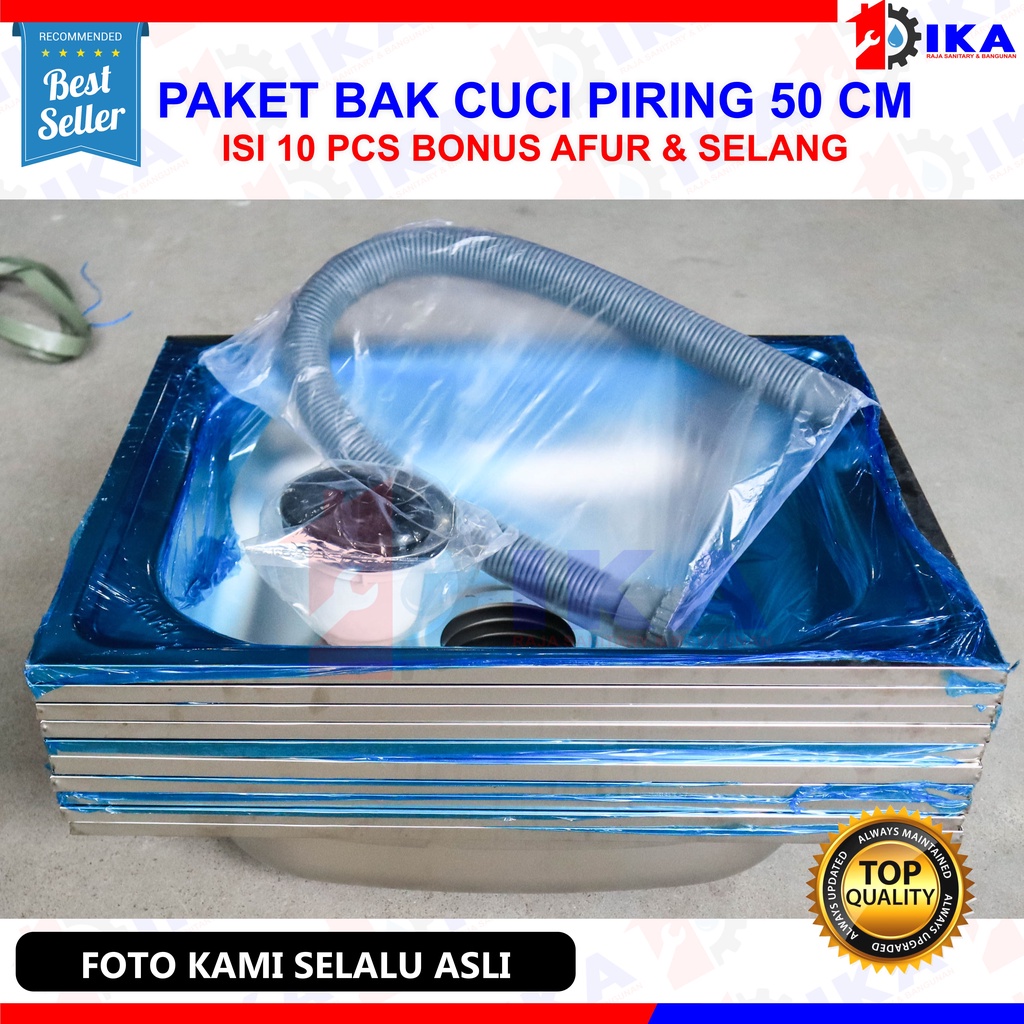 GROSIR 10 PCS - BAK / WASTAFEL CUCI PIRING STAINLESS STEEL 50 X 40 CM TNP SAYAP BONUS AFUR + SELANG HARGA AGEN