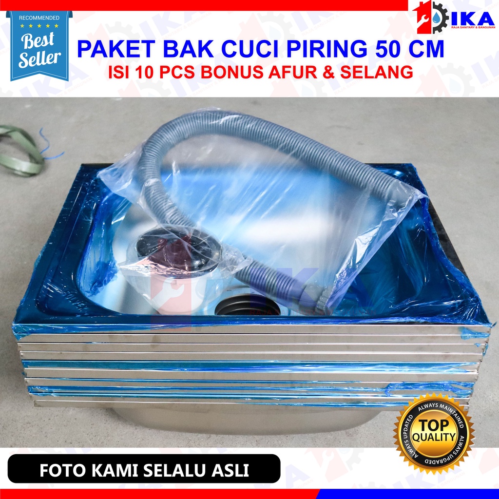 GROSIR 10 PCS - BAK / WASTAFEL CUCI PIRING STAINLESS STEEL 50 X 40 CM TNP SAYAP BONUS AFUR + SELANG HARGA AGEN