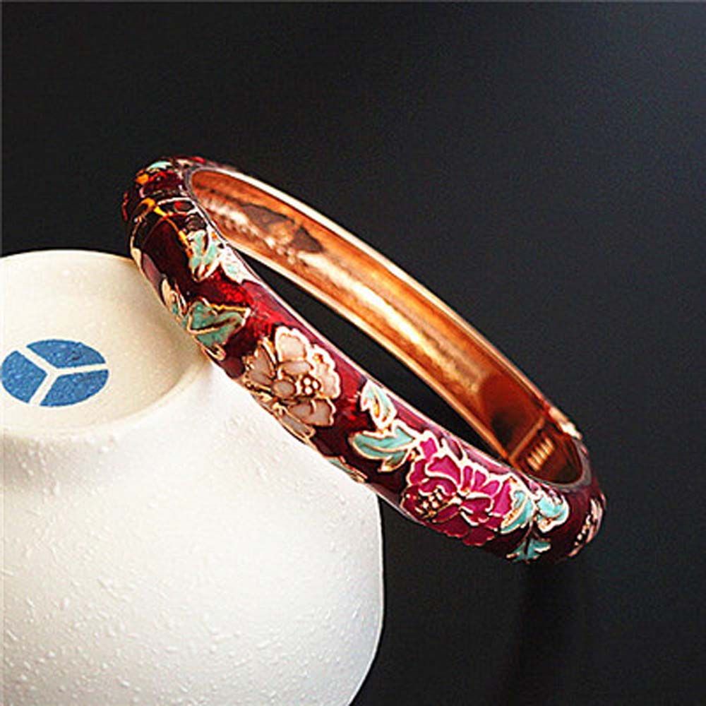 Gelang Bangles Cloisonne Desain Bunga Gaya Vintage Tradisional China Etnik