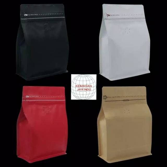 Kemasan kopi Flat Bottom 300 gr Zipper n Valve.kemasan flat bottom.standing pouch. Flat bottom hitam