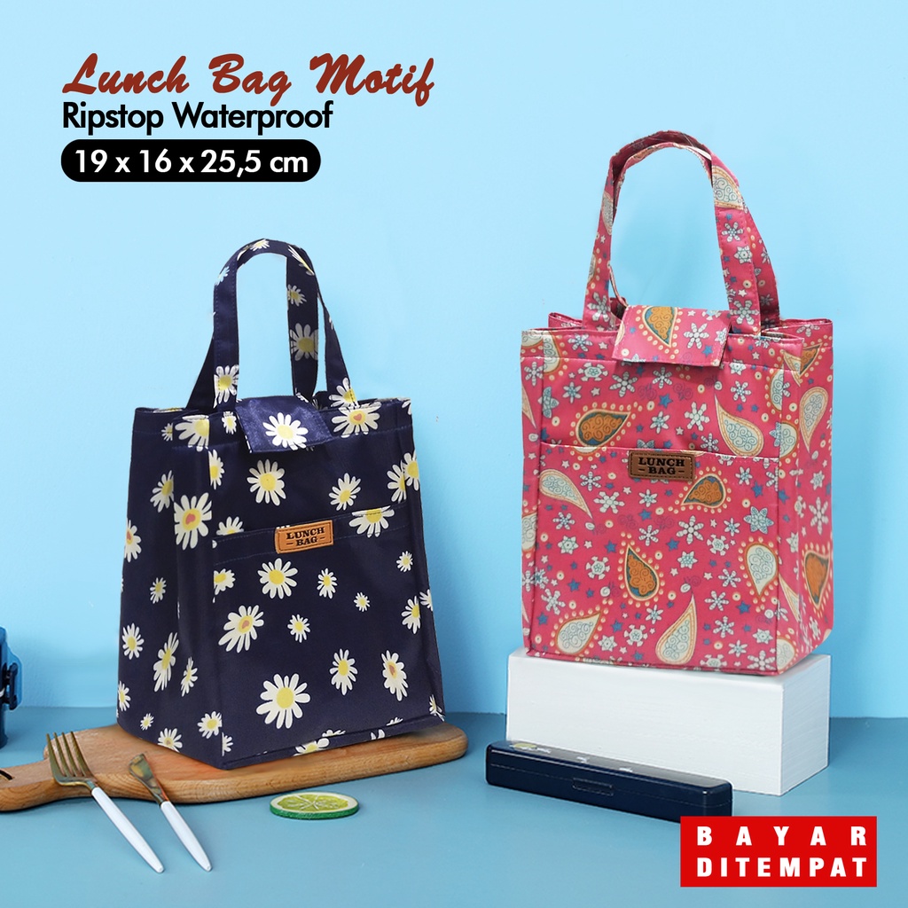 Tas Bekal Makanan Lunch Bag motif Perekat Cooler Bag Aluminium Foil Lunch Box Set Tempat Kotak Makan