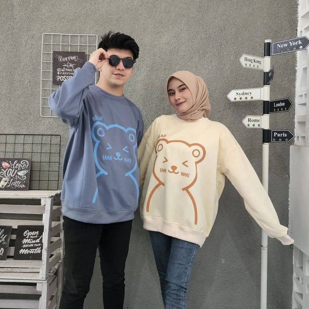 BIG BEAR 2XL Sweater Crewneck Oblong Oversize Pria Wanita Outerwear Motif Cute Korean Style Fashion Terkini