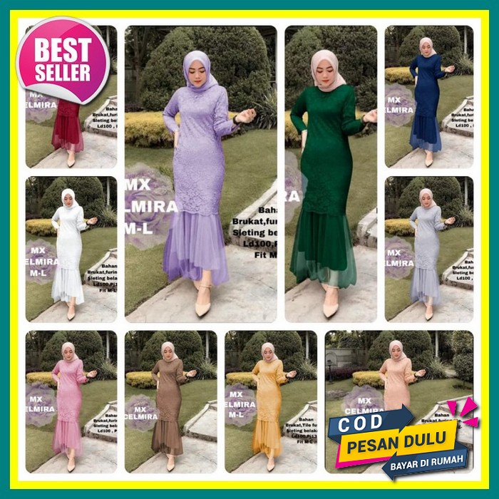 Baju Pesta Wanita Muslim Kondangan Brukat Mewah Elegan Gaun Muslimah Terbaru 2021 2022 Maxy Dress Ri