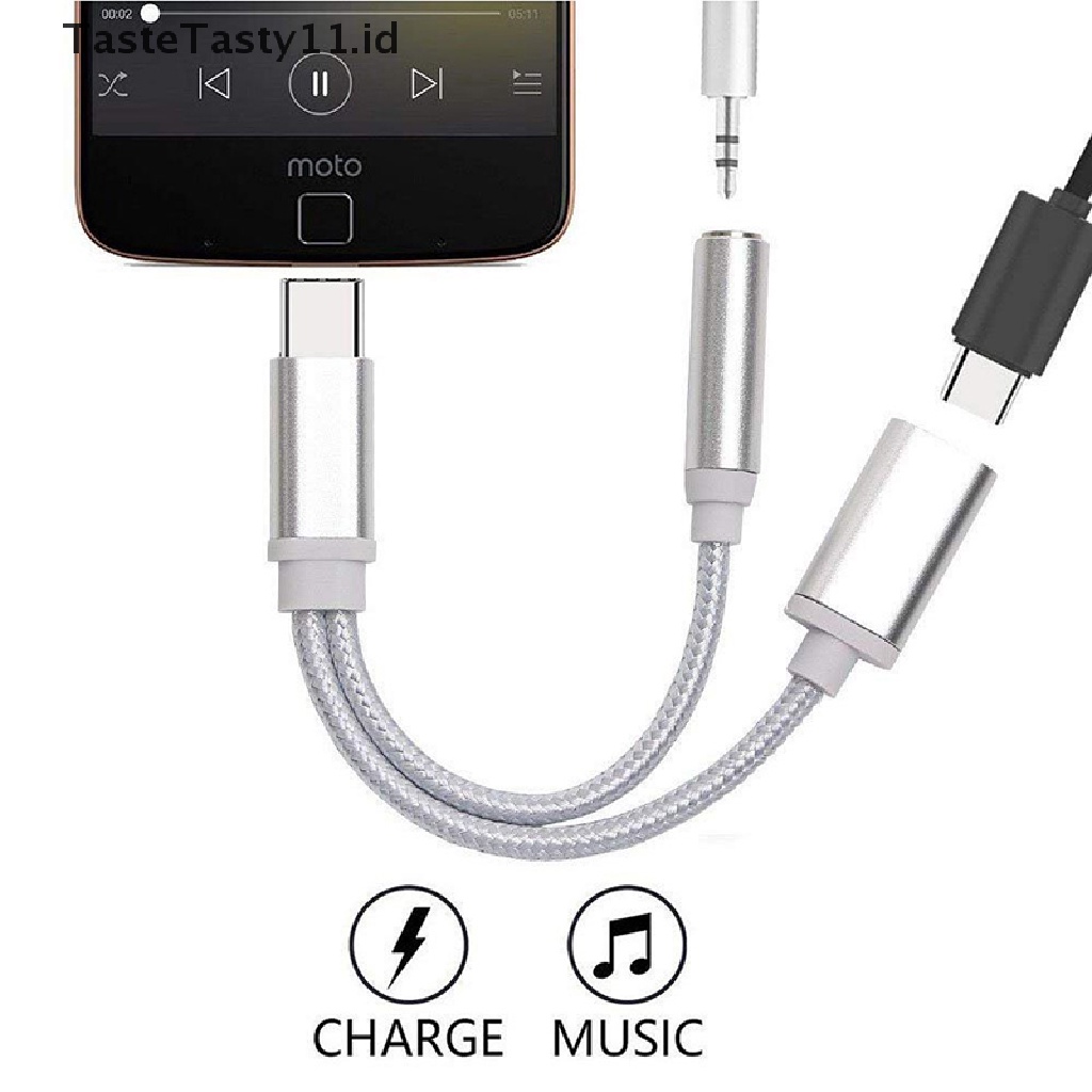 【TasteTasty】 Type-C to Type C 3.5mm Adapter 2 in 1 Splitter Adaptateur Audio AUX Adapter   ID