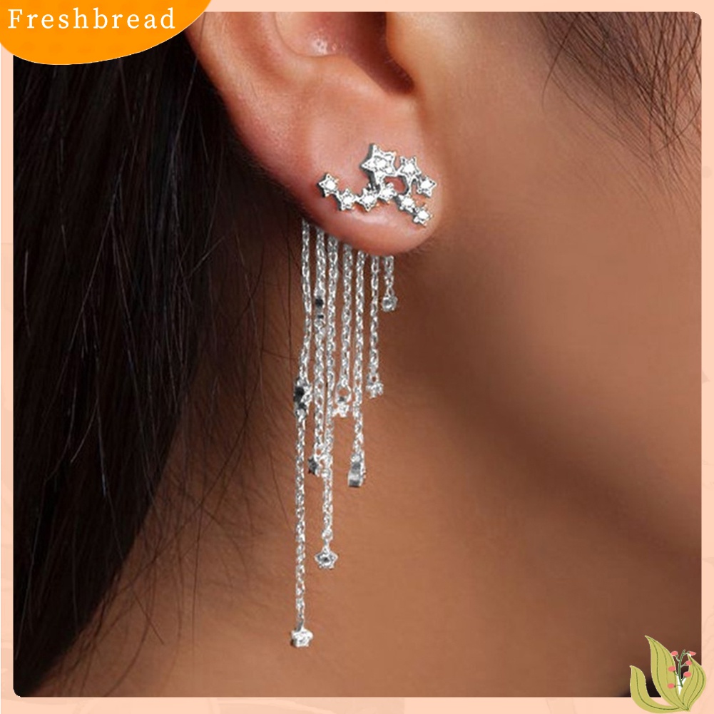 [TERLARIS]Women Rhinestone Inlaid Star Tassel Dangle Earrings Ear Jackets Piercing Jewelry