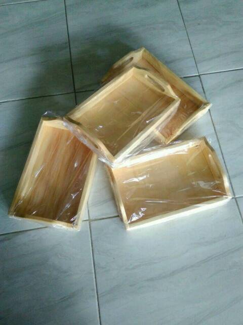 Nampan Kayu / Baki Kayu / Tray Kayu Pinus uk. 40 x 30 pegangan melengkung