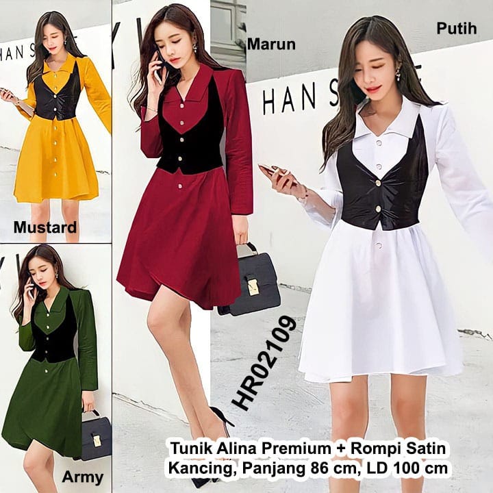 HR02109 Tunik Alina Premium Rompi satin kancing stretch / Tunik Rompi satin kancing / rompi satin / tunik