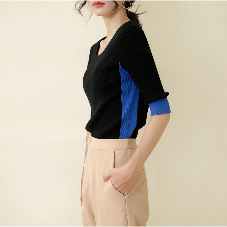 【Elegant】Korean Color Matching Smart Causual Lembut Knit  T-shirts (S/M/L ) 7112