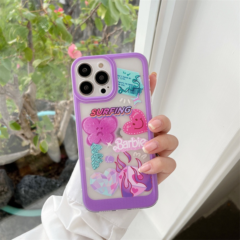 Case Transparan Motif Koleksi Label Pink Untuk Iphone 7 8 PLUS X XR XS 11 12 13 14 PRO MAX SE