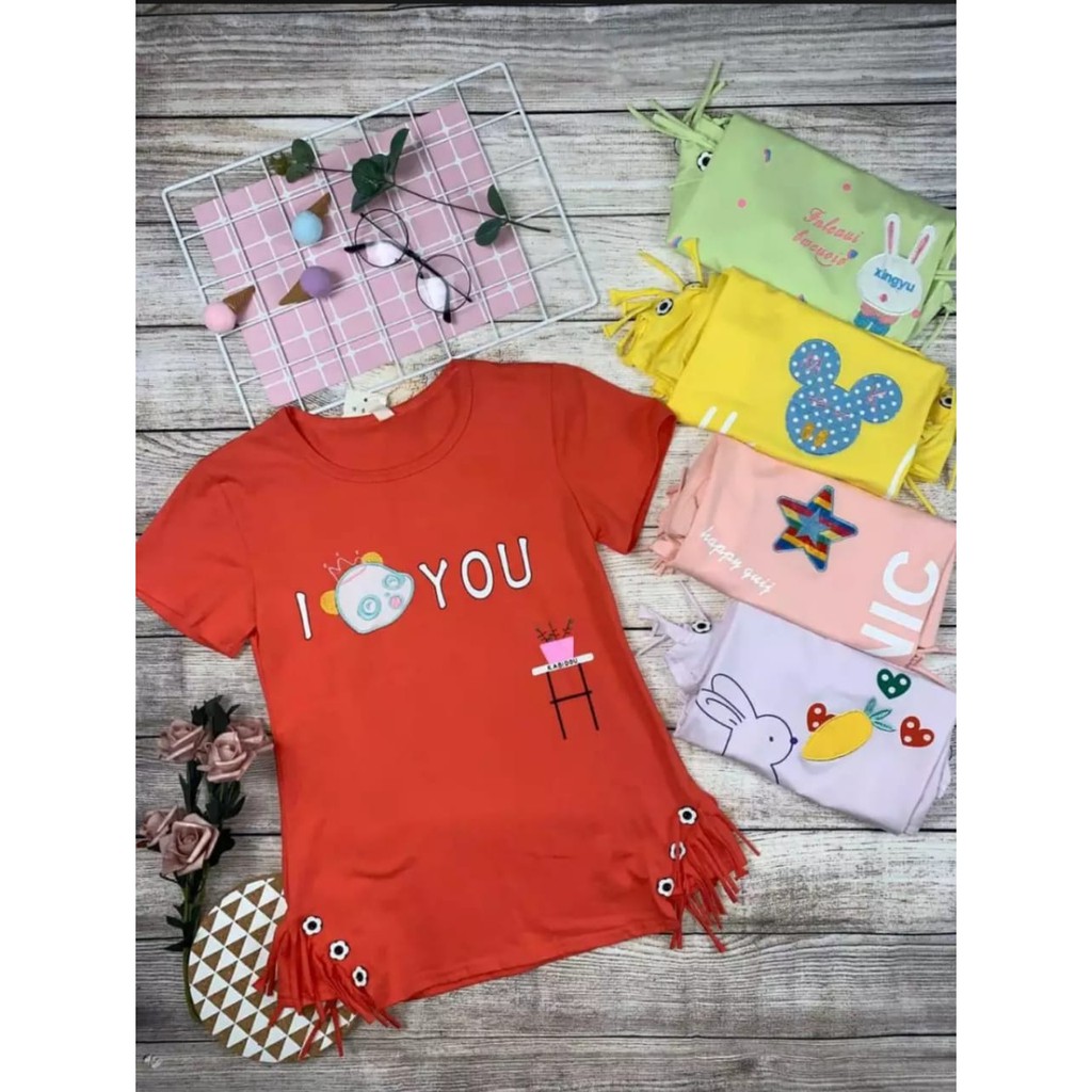 Kaos Anak Perempuan Usia 1 tahun - 9 tahun / Baju Anak Perempuan Lengan Pendek / 100% cotton import