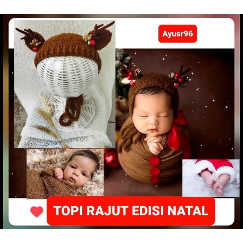 Topi Kupluk Rajut Wol bonnet natal Baby properti foto bayi newborn