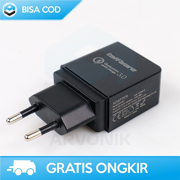 KEPALA CASAN SMARTPHONE TAFFWARE USB EU PLUG 1 PORT QC3.0 QUALCOMM 551