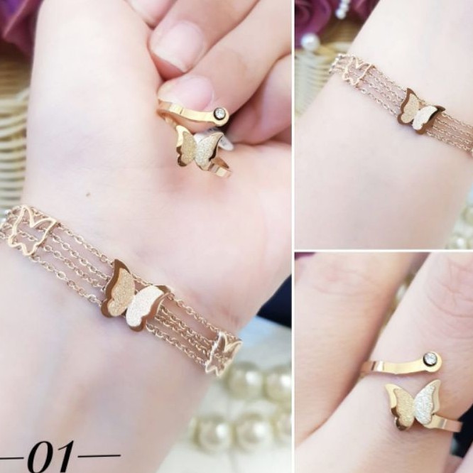 Titanium Set Perhiasan Gelang dan Cincin 778F