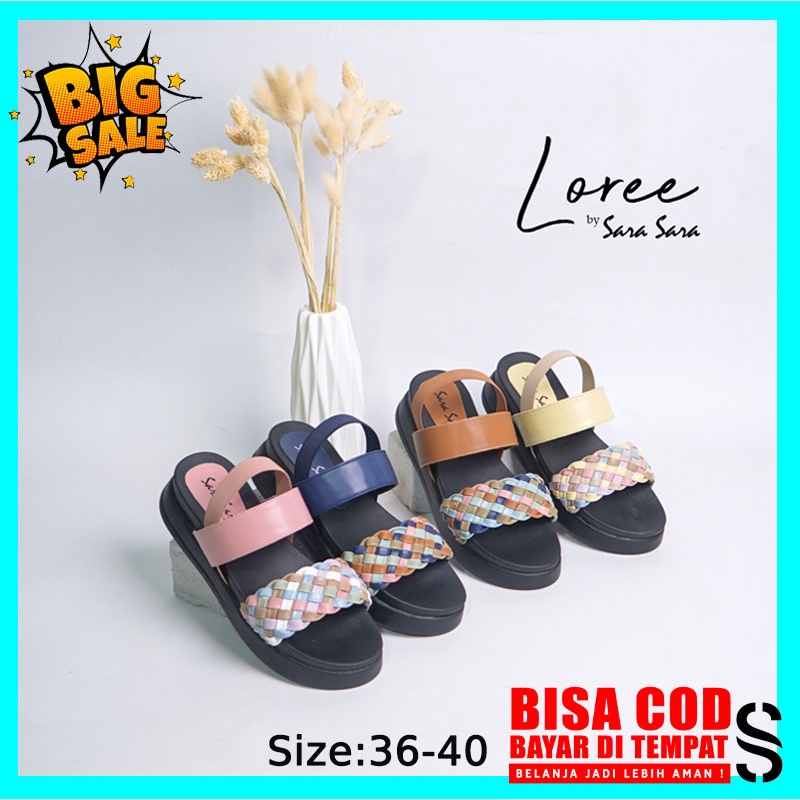 Sara Sara Loree Sandal Wanita Casual Sendal Tali Kekinian Motif Kepang Size 36-40