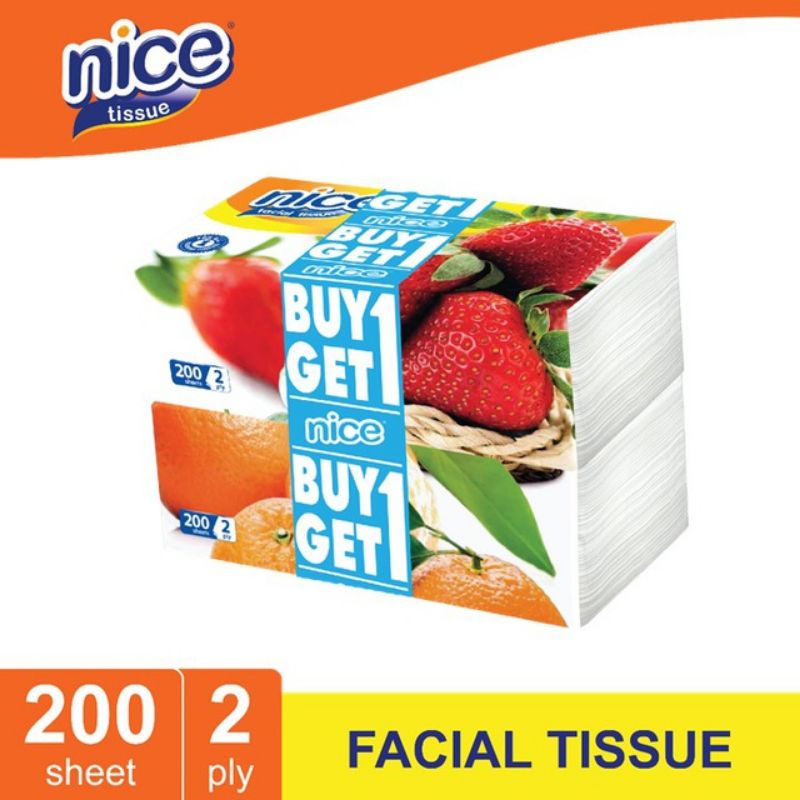 NICE Facial Tissue 200 sheet 2 ply BUY 1 GET 1