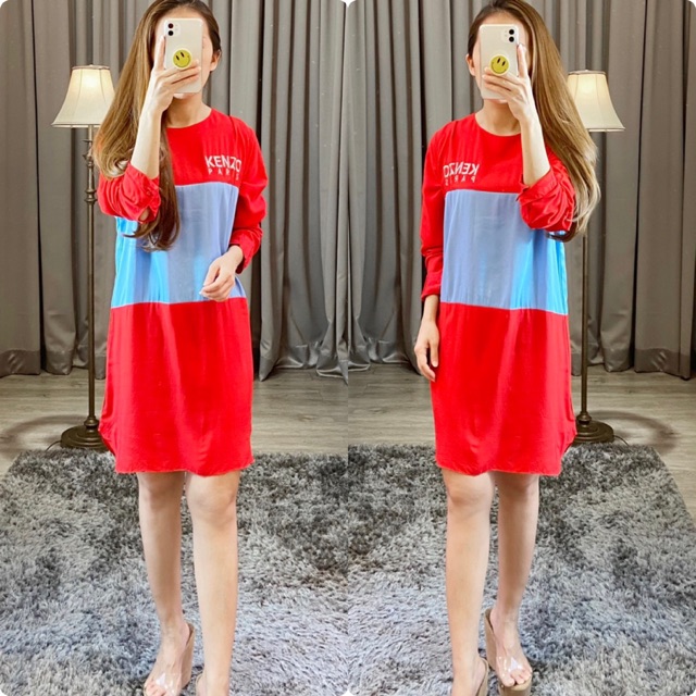 Dress casual wanita / dress merah/ dress denim/ deess long sleeve / K 803 / dress kenzoris