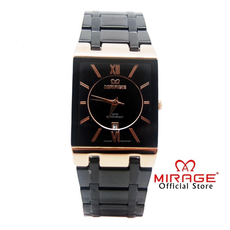 JAM TANGAN WANITA MIRAGE 7908 ORIGINAL WATER PROFF HITAM ROSGOLD