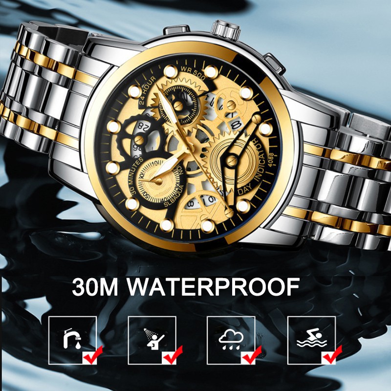 【TERMURAH】AOKEYO 4088 ✅COD Jam Tangan Pria Anti Air Original Luxury Stainless Steel（Free BOX+Kartu Garansi）-5