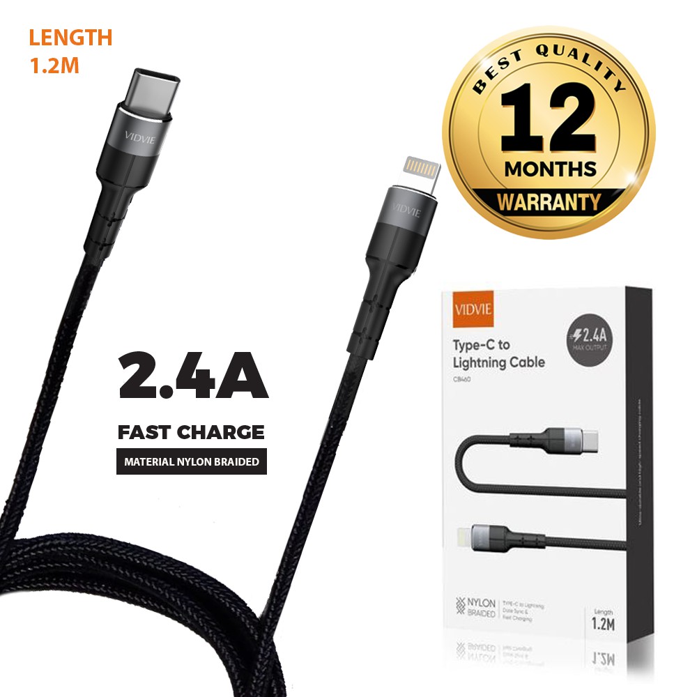 Type c to lightning cable vidvie sync data &amp; charge 2.4a fast charging 1.2 meter CB460 CB-460