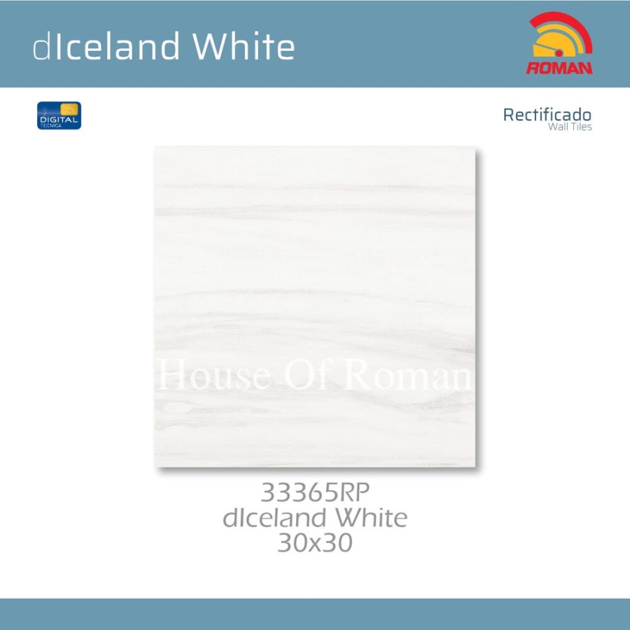 ROMAN KERAMIK LANTAI KAMAR MANDI dIceland white 30x30 33365RP GRADE 1
