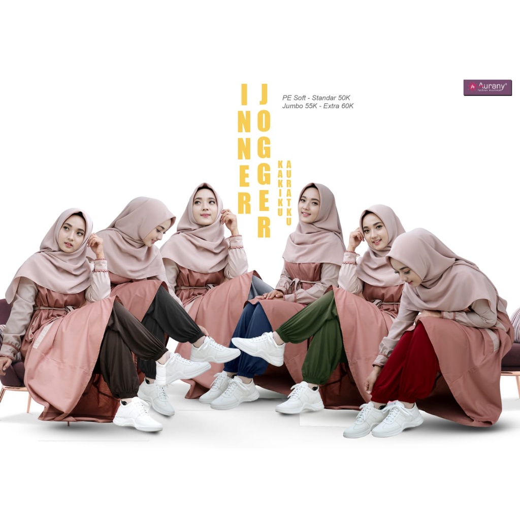 Aurany Inner Jogger Bahan Kaos PE Soft Celana Panjang Dalaman Gamis Wanita Dewasa Abu Muda Army Navy